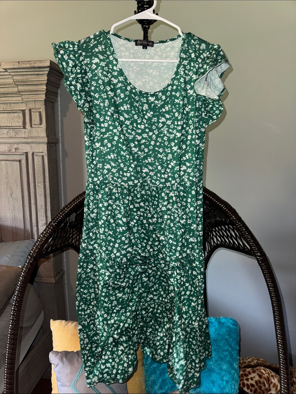 Rory Beca Green Floral Ruffle Midi Dress